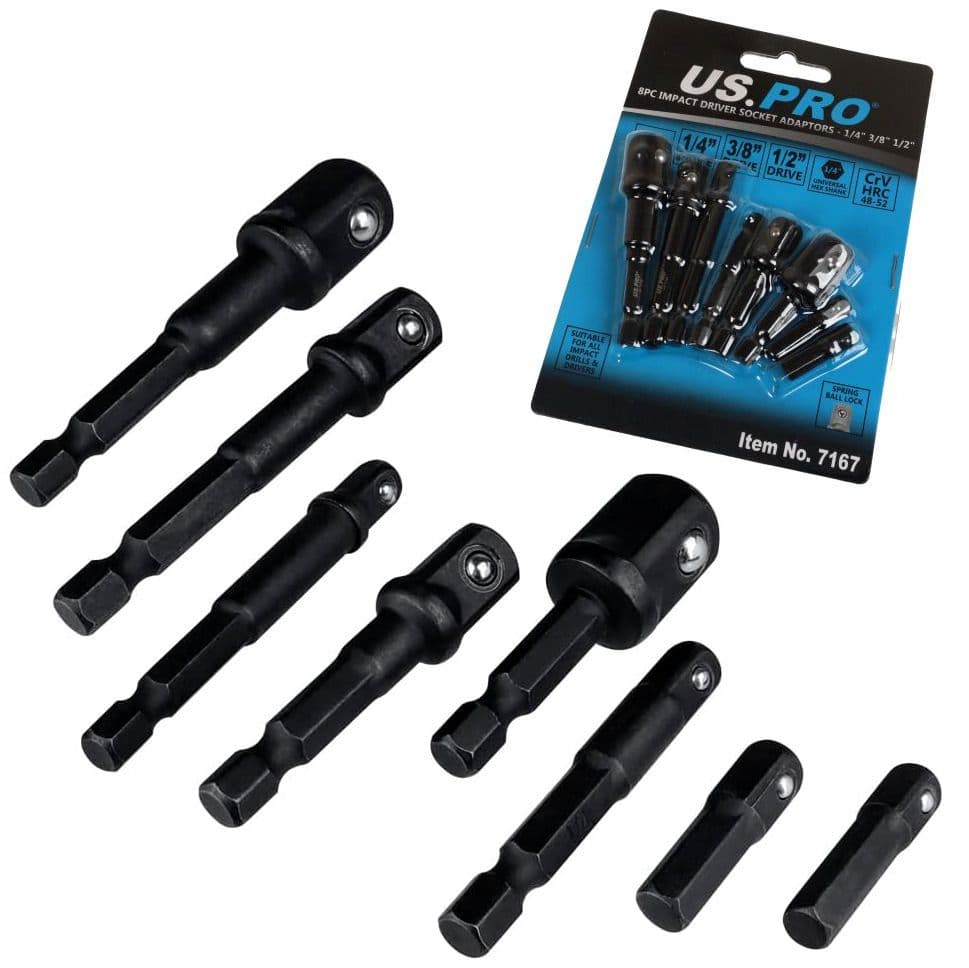 8pc Impact Driver Socket Adaptor Set US PRO 7167