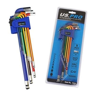 9pc Hex / Allen Key Set Extra Long 1.5mm/10mm With Ball Ends US PRO TOOLS