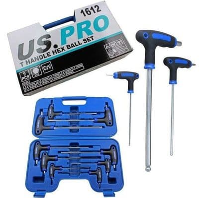 9pc Hex Key Screwdriver Set T Handle Ball End 2mm to 10mm US PRO 1612