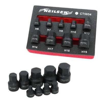 9pc Stubby Impact Hex Bit Socket Set H6 to H19 Low Profile in EVA Foam Tray Neilsen CT5854