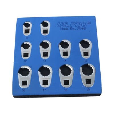 US PRO 10pc Crow Foot Spanner Set 10mm-19mm 3/8