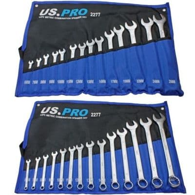 US PRO 14pc Combination Spanner Set Metric 6mm/26mm In Tool Roll