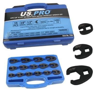 US PRO 15pc Crow Foot Spanner Set 8mm-24mm Heavy Duty Open End Wrench