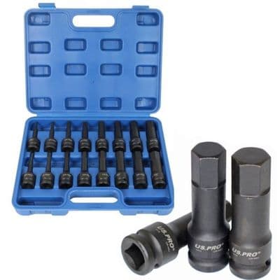 US PRO 16pc Hex Bit Impact Socket Set Metric 4mm/19mm 1/2