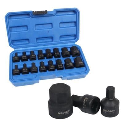 US PRO 16pc Stubby Hex Bit Impact Socket Set Metric/SAE Short Allen Keys