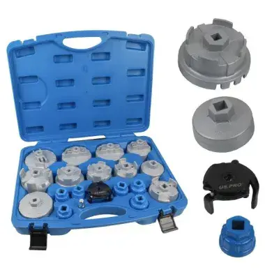 US PRO 19pc Oil Filter Removal Wrench Set Flute Cups Sockets Robust Alloy Design
