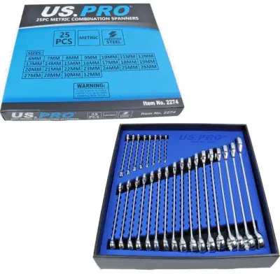 US PRO 25pc Combination Spanner Set Metric 6mm/32mm In EVA Foam Tray