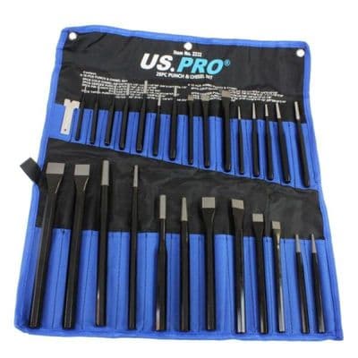 US PRO 28pc Punch And Chisel Set Taper Pin Centre Punches Cold Chisels