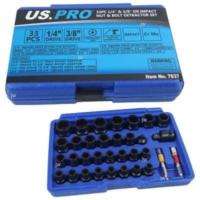 US PRO 33pc Damaged Nut/Bolt Remover Impact Socket Set Easy Out Extractors