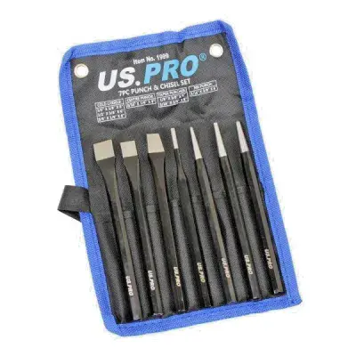 US PRO 7pc Punch And Chisel Set Tapered Pin & Centre Punch Cold Chisel In Pouch