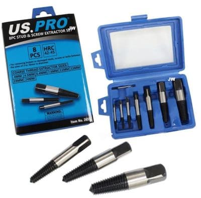 US PRO 8pc Broken Stud And Screw Extractor Set Easy Outs 3mm/26mm Diameter