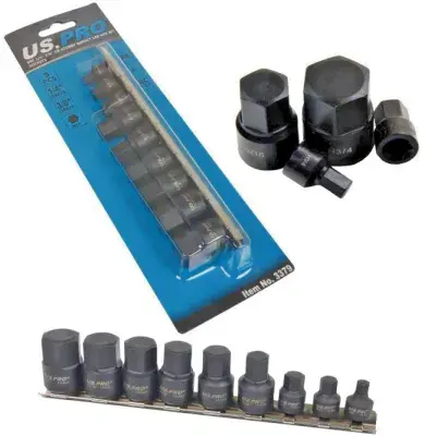 US PRO 9pc SAE Stubby Hex  / Allen Bit Impact Socket Set 1/4
