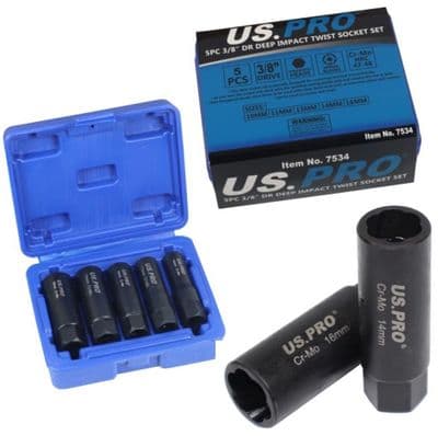 US PRO Deep Twist Impact Socket Set 5pc 10/16mm Damaged Nut/Bolt Extractor