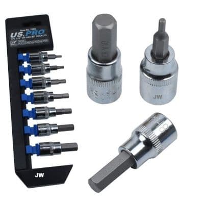 US PRO Hex Bit / Allen Key Socket Set Metric 3mm/10mm 3/8