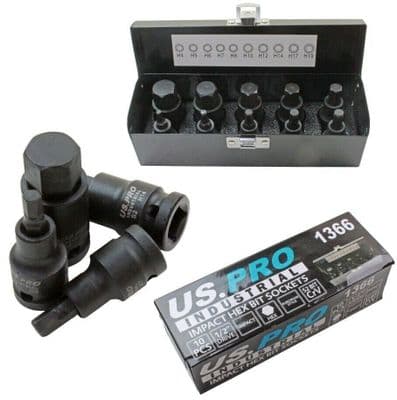 US PRO Industrial Hex Bit Impact Socket Set Metric 4mm to 19mm 1/2