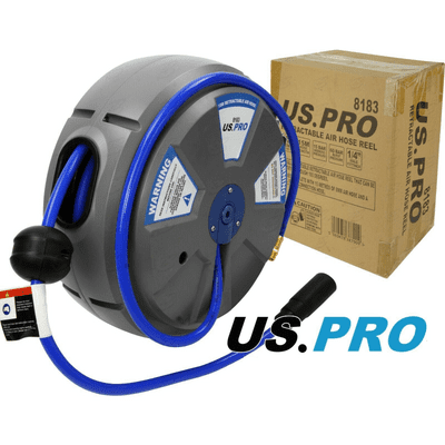 US PRO Retractable Air Hose Reel 15m Wall Mountable Compressed Airline 1/4