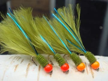Martyn's Deadly Medium Olive, Blue Flash, Heavy Hot Headed Mini Damsel Set - SET OF 4