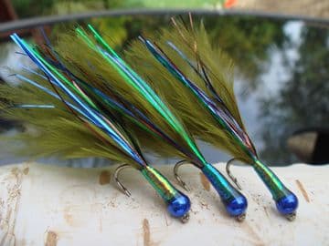 Martyn's Deadly Peacock and Junebug Blue Flash Dark Olive Damsel