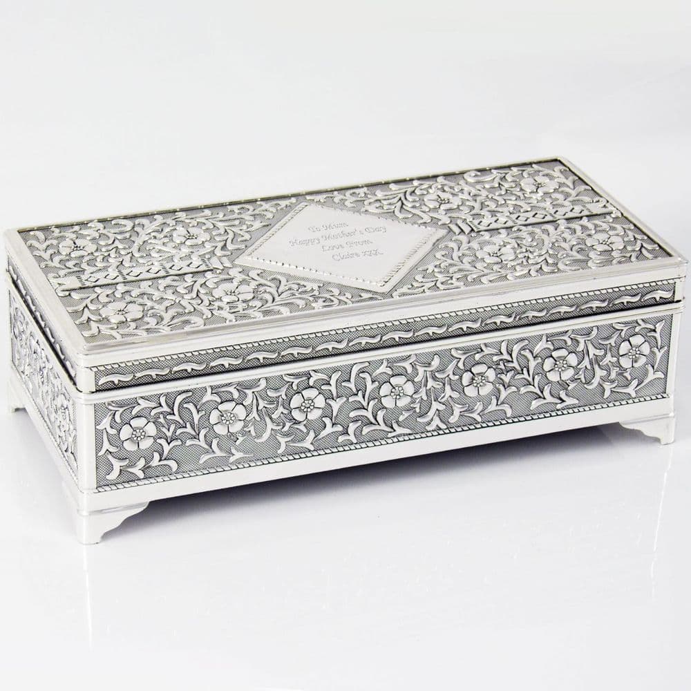 Personalised Antique Silver Plated Jewellery Box