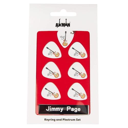 Jimmy Page Guitar Plectrum Gift Set | 6 Artist Plectrums | 1 Artist Keyring