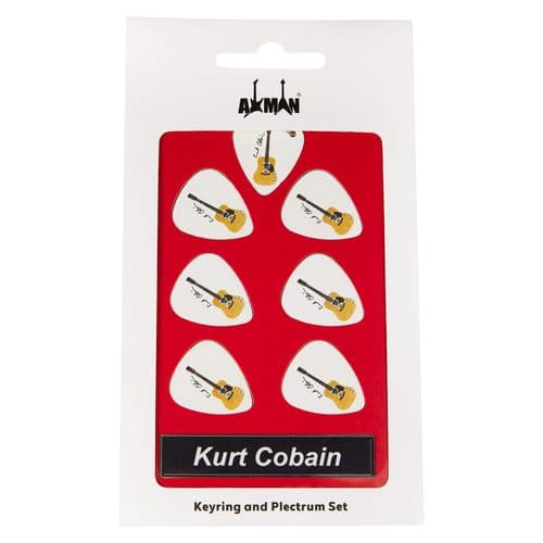 Kurt Cobain Acoustic Guitar Plectrum Gift Set | 6 Artist Plectrums | 1 Artist Keyring