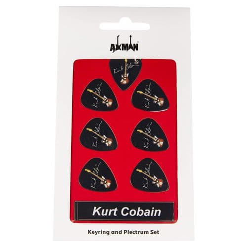 Kurt Cobain Guitar Plectrum Gift Set | 6 Artist Plectrums | 1 Artist Keyring