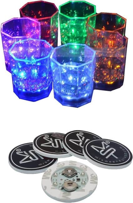 LED Light Up Coasters - Multicolour 5 Pack - Foam Stick on Disposable Bottle Drinking Stickers