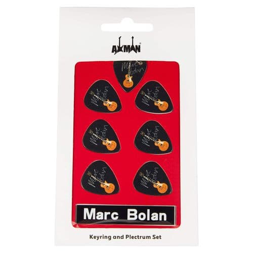 Marc Bolan Guitar Plectrum Gift Set | 6 Artist Plectrums | 1 Artist Keyring