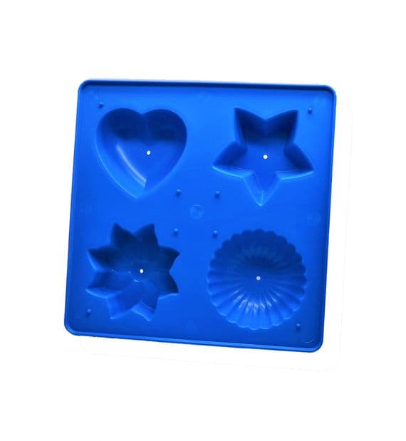 Bag of 10 Floating Candle/Soap Moulds, Tray with 4 Shapes, Star, Heart, Flower, Ridged Dome. S7290