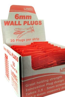 Linic Wall Plugs, 6mm, Display Box Containing  1000 Plugs. WP0610