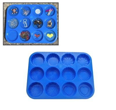 Resin Mould Mold Tray, Makes 12, Heart, Flower, Swirl Design etc.    S7749