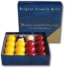Super Aramith Pro Cup Pool Balls Match 2"(51mm) Reds & Yellows 1 7/8" TV Cue Ball