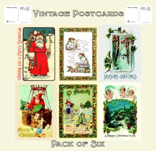 6 Pack of Vintage Christmas Postcards Santa, Dogs, Cherubs, Children round Xmas Tree etc