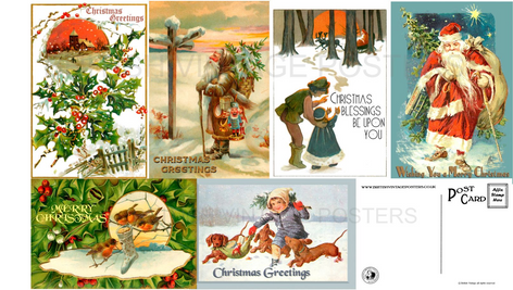 6 Pack of  Vintage Christmas Postcards Santa, Robins, Holly, Girl with Dogs etc