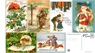 6 Pack of Vintage Christmas Postcards Santa, Robins, Holly, Girl with Dogs etc