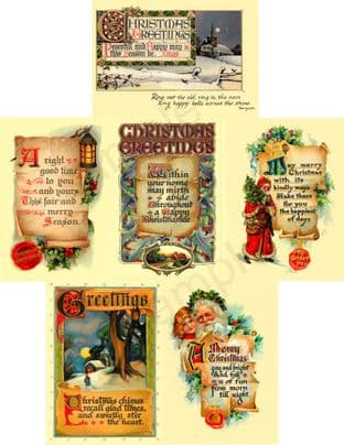 6 Pack of Vintage Christmas Postcards Seasons Greetings