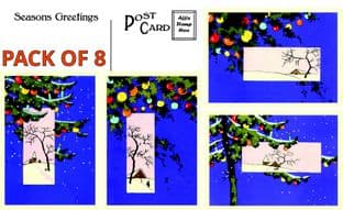 8 Pack of Vintage Christmas Postcards Art Deco Winter Scenes
