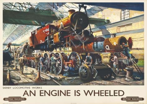 An engine is wheeled Terence Cuneo Derby Locomotive Works