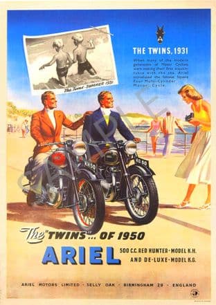 Ariel twin Motor Bicycles Motorcycle Poster 1950