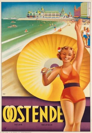 Belgium Coast Ostend - Art Deco Girl on Beach