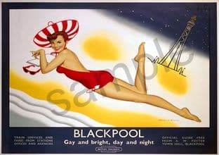 Blackpool ART DECO 'Varga' Girl on Beach