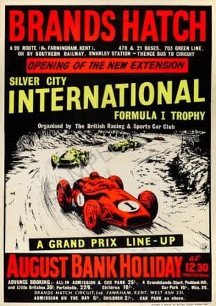 Brands Hatch Silver Interational 1960's Motor Racing Poster