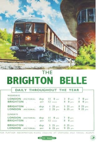 Brighton Belle British Rail Time Table Poster