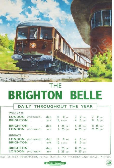 Brighton Belle British Rail Time Table Poster