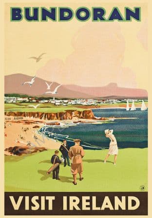 Bundoran Visit Ireland Golfers 1930s. vintage travel poster