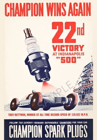 Champion spark plugs Indy 500 1952 Troy Ruttman