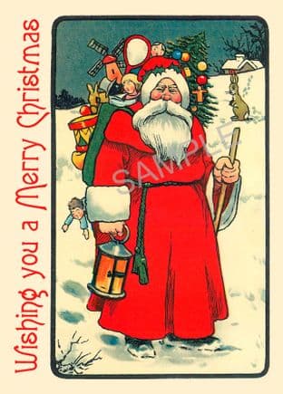Christmas Postcards Pack of 6 Santa with Lantern PC-103