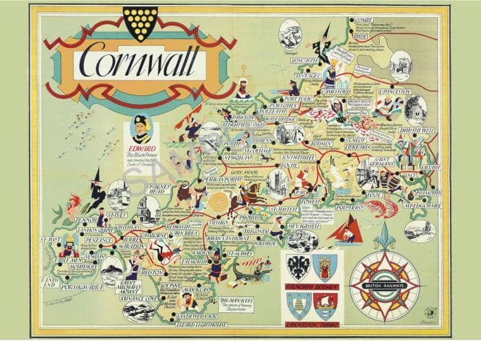 Cornwall Ranger Rail Map Coverack Poster Cornwall