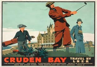 Cruden Bay Scotland ' Travel by LNER ' Golfers vintage railway poster