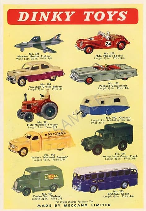 Dinky Toys Hawker Hunter Tractor MG Caravan Meccano ltd 2